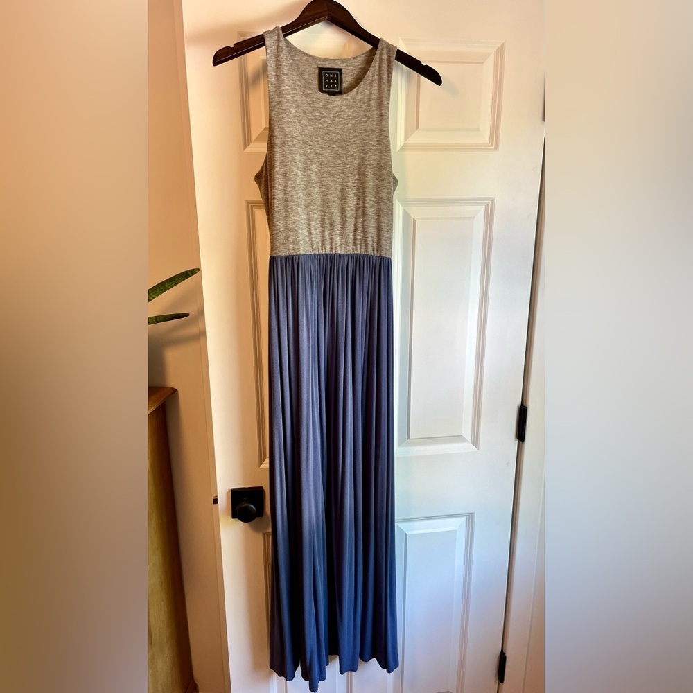 Gray and Blue Pleated Maxi Dress